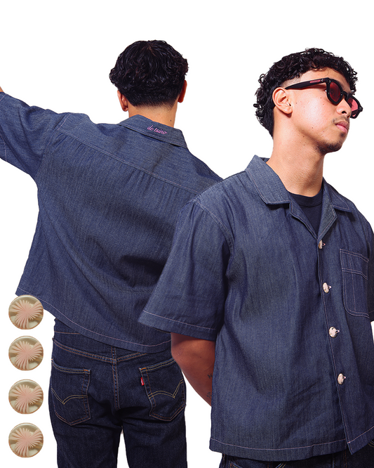 H. Dark Denim Camp Collar Shirt