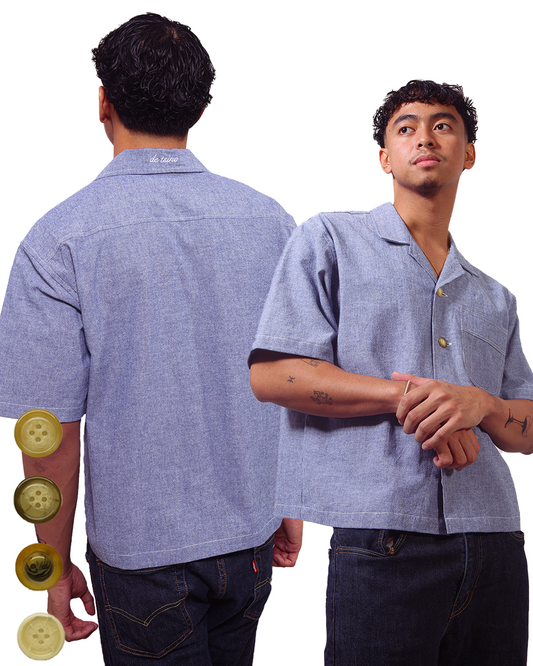 B. Washed-Chambray Camp Collar Shirt